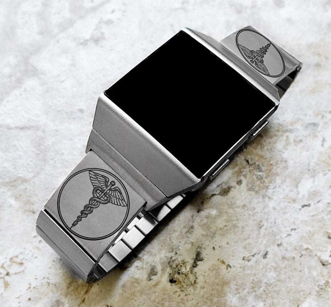 Engraved Watch Band Compatible with Fitbit Ionic Smartwatches Silver Color Stainless Steel Strap Bracelet with Quick Release Adapters MS1